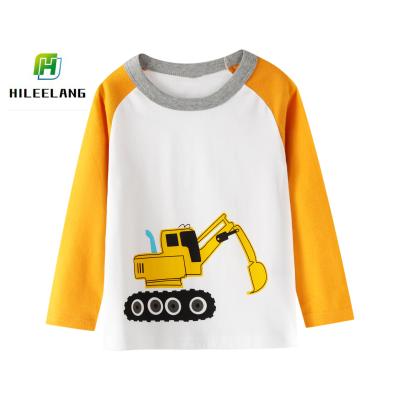 China Hot Wholesale Children's Anti-pilling Long Sleeve Cotton Excavator Printed Clothes Toddler Boy's Casual T-Shirt for sale