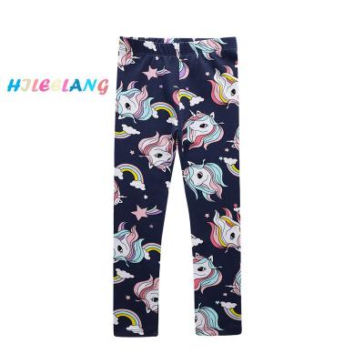 China Anti-wrinkle Autumn Spring Kids Unicorn Print Navy Pants Toddler Girls Full Length Leggings For Dress for sale