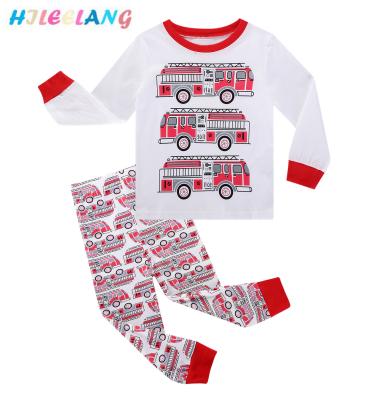 China Print Casual Cute Red White Bus Long Sleeve Shirt Pants Set Toddler Girls Boys Pajamas Set for sale