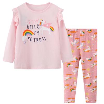 China Wholesale Casual Cheap Unicorn T-shirts Print Cartoon Toddler Girl Long Sleeve Tops+Pants Kid Clothing Set For Girls for sale