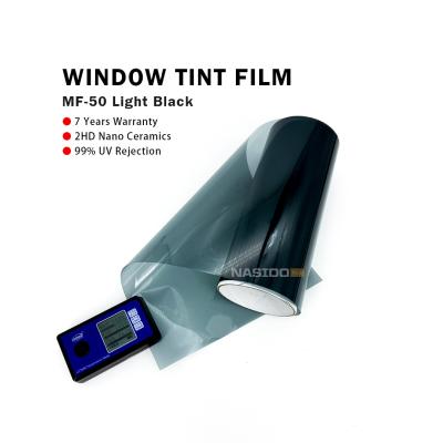 China NASIDO MF50 Lichte zwarte nano keramische auto venster film Privacybescherming Venster film HD 99%UVR Zonne venster glas film voor auto Te koop