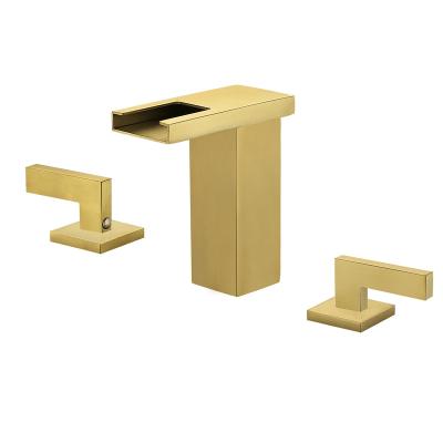 China Thermostatic Faucets Bathroom Sink Water Faucet Gold Waterfall Spout Platform Mounted Brass Basin Faucet for sale