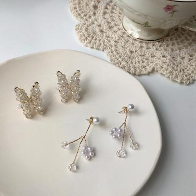 China TRENDY Jewelry 925 Silver 14K Gold Fashion Creative Hand - Woven Crystal Butterfly Earrings for sale