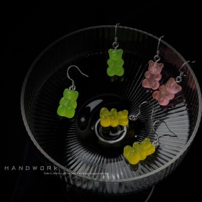 China Fashion Girl Jewelry Rainbow Candy Bear Gummy Silver Needle Soft Cute Food Play Candy Earrings S925 for sale