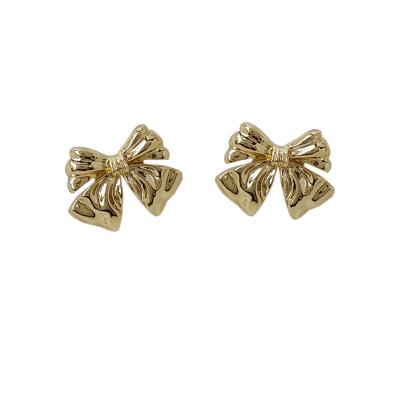 China Fashion TRENDY Jewelry French Girl Feeling 14K Silver S925 Gold Needle Bow Earrings Female Design for sale