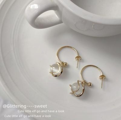 China FASHIONABLE Jewelry S925 Fashion Design 14K Gold Silver Cat Water Drop Earrings Temperament Yiwu Stone Earrings for sale