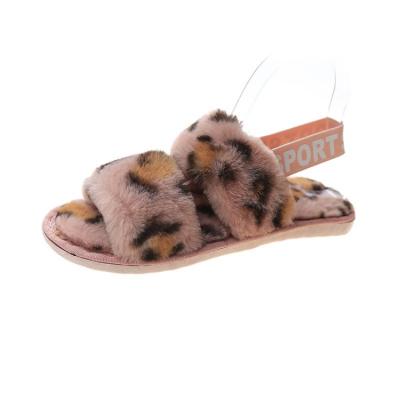 China BAIRUILUN Leopard Print Plush Lightweight Slippers Women Flat Shoes Fashion Women Outdoor Slippers for sale