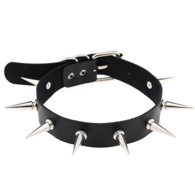 China Black Simulated Gothic Punk Rock Choker Necklace Unisex PU Leather Silver-tone Studs Pointed Rivets Choker Collar Necklace for sale