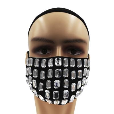 China 2020 Breathable Designer Mask Cotton Face Mask With Bling Clear Rhinestone Reusable Mask With Filter Cartridge Pocket For Halloween for sale