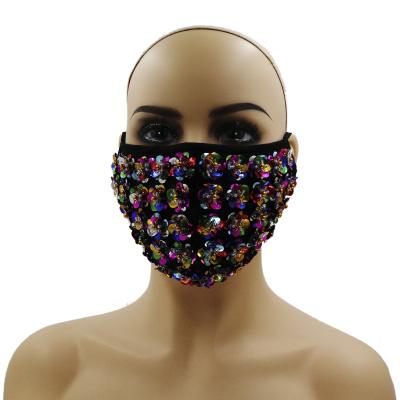 China Breathable Custom Face Mask Anti-dust Reusable Sequin Flower Bling Face Mask Halloween Girls Prefer for sale