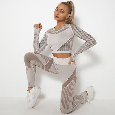 China Hot Selling Breathable Knitted Seamless Gym Fitness Long Sleeve High Waist Long Pants Yoga Set for sale