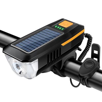 China Solar Powered And Usb Bike Rechargeable Durable Waterproof Bicycle Front Light With Horn Solar Powered And Usb Rechargeable Led Bicycle for sale