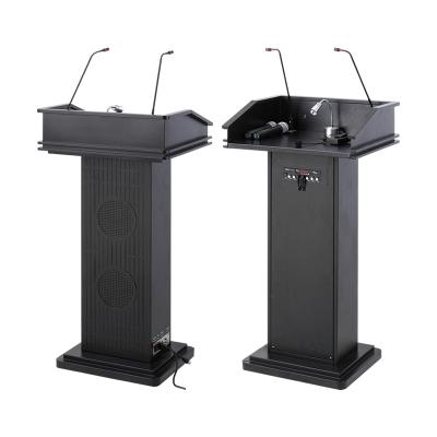 China Ecro Modern Black Color Electronic Lectern Podium Floor Standing With Loudspeaker Phone Talking Trumpet Mic Megaphone Mike for sale