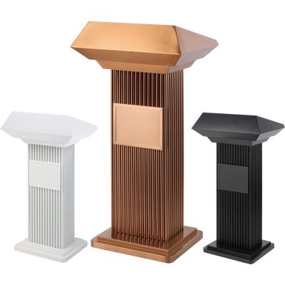 China Modern Lectern Podium for Church Wedding Event Ceremony Restaurant Public Places Silver Black White Cafe Brown Steel Gold Steel Floor Stand for sale