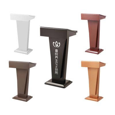 China Modern Black White Brown Coffee Silver Gold Steel Floor Standing Pulpit Podium for sale