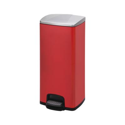 China 27.5 Inch Stand Up Height Red Trash Can With Foot Pedal Trash Can Large 8 Gallon Capacity Stainless Steel Kitchen Home Office for sale