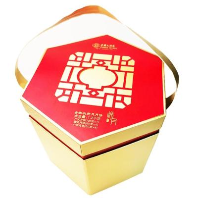 China Mooncake 2021 Custom Gold 175g Card Box Wholesale Recyclable Hexagon Paper for sale