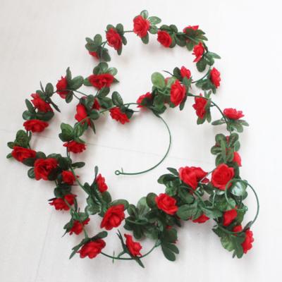 China Wedding Hot Sale Artificial Flower Vines Garland Flower Decoration 45 Leaf Heads Thick Tiny Red Wedding Decoration for sale