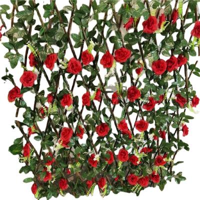 China Expandable Ivy Privacy Fence Artificial Flower Faux Flower Fence Panel Willow Trellis Home Decorative Vertical 1*2M for sale