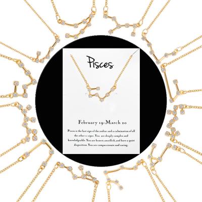 China Cute Horoscope Celestial Zodiac Constellation Gift Birth Shopee Star Sign Jewelry Crystal Pendant Necklaces With Map for sale