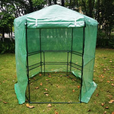 China Easily Assembled Gardening waterproof easy to assemble walk-in garden greenhouse with flower rack shelving for sale