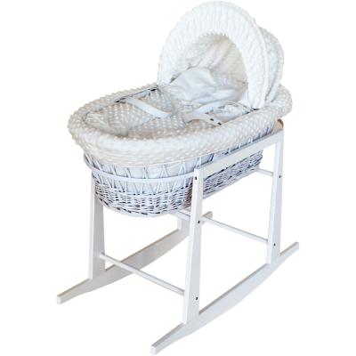 China Mid Century Baby Wicker Basket Rattan Basket Moses Basket With Rocking Stand +Bedding Set or Liners (Shelter/Bumper/Quilt/Mattress/Pillow) for sale