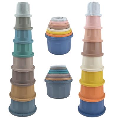 China Baby Stacking Toys Cup Early Education Cups Toys Custom Silicone Baby Stack Toys 8pcs/set Able Education Toys for sale