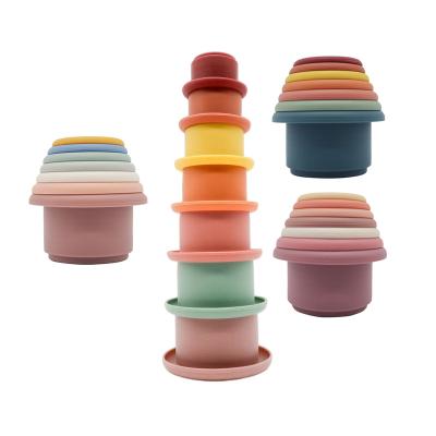 China Baby Stacking Toys Cup Early Kids Educational Toys Stacking Cups Baby Bathing Toy and Building Block Toys Silicone Stacking Cups for sale