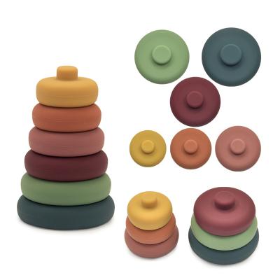 China Baby Stacking Toys Cup New Amazon Style Gift Hot Selling Early Educational Games Bathing Baby Toys Silicone Rubber Stacking Toy Baby Cup for sale