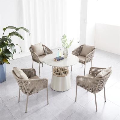 China Finished with soft aluminum frames and new olefin cushions desgin patio dining set with top outdoor cushion and dining table set for outdoor living for sale