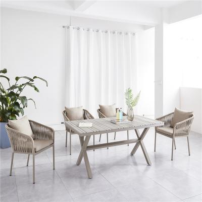 China Finished with soft aluminum frames and popular olefin cushions dining set in rope weaving outdoor ratan dining set for outdoor living for sale