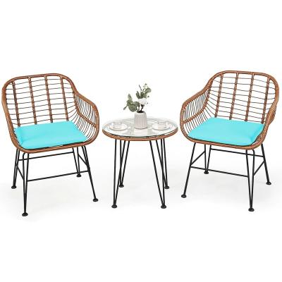 China Full alu.set With Comfortable Cushion Outdoor Wicker Conversation Set Modern Bistro Set With Coffee Table, Garden Balcony Backyard Poolside for sale