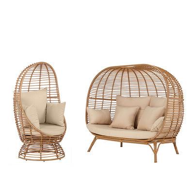 China This sofa chair is made of 2021 season new design large round wicker anti-rust aluminum frame weaving rattan sofa outdoor wicker folding bed for sale