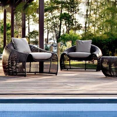 China 1.banana leaf gray wicker with cushion 2022 style garden rattan Nordic luxury outdoor furniture wicker single rattan Sofa Set for sale