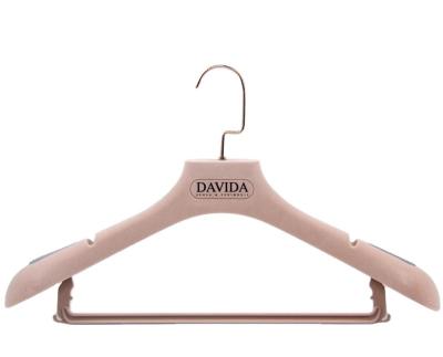 China Fashion for clothes display YT pink velvet hanger plastic hanger for wedding dress bridal dress hanger for sale