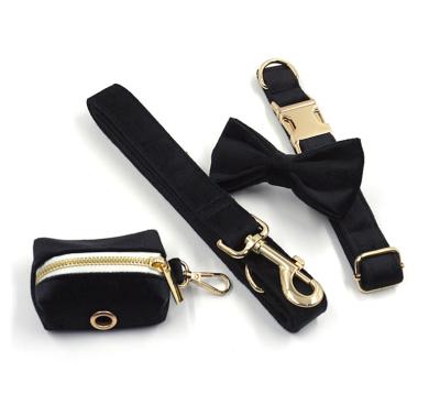 China 2021 Manufacturers Hot Selling Customizable Dog Cloth Collar And Leash Stocked Dog Poop Bag Dispenser Set With Bow for sale