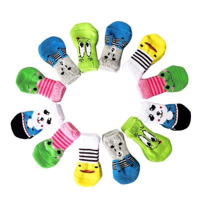 China Sustainable 4 Pcs / Set Dog Shoes For Medium Small Dogs , Winter Cotton Anti-Slip Cartoons Shoe Socks for sale