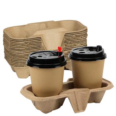 China 2 Packs Recyclable 4 Packs Pulp Disposable Drink Coffee Paper Cups Carrier Holder Tray for sale