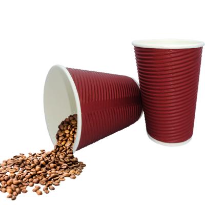 China Coffee Disposable Paper Cup Handled Disposable Ripple Double Wall Paper Insulated Coffee Cup for sale