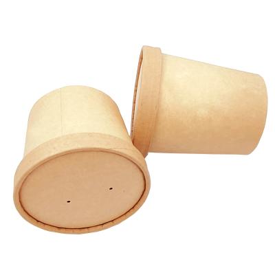 China Disposable Wrapping Paper Soup Paper Bowl With Lid Brown Paper Soup Bowl Disposable Wrapping Paper Soup Paper Cup for sale