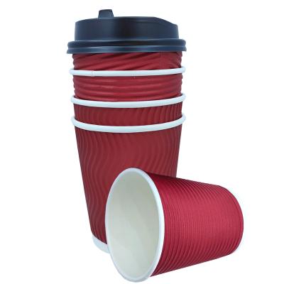 China Wholesale 8oz 12oz 16oz Ripple Wall Customized Design Paper Cups Double Wall Ripple Disposable Printed Coffee Cups for sale