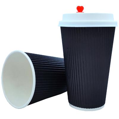 China Recycled materials china factory custom printed disposable corrugated paper ripple coffee cup with lids for sale