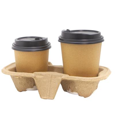 China Recycled Paper Materials Carrier Cup Disposable Pulp Coffee Cup Holder Takeout Tray for sale