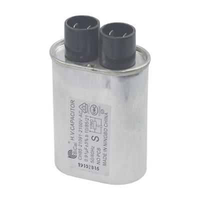 China Microwave Oven Capacitor Bicai 2100v 0.91uf 2+Thick 2 Insert High Voltage Capacitor For Microwave Oven 30 Years Capacitor Manufacturer Te koop