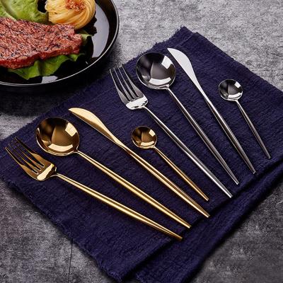 China Viable Popular Best Selling Stainless Steel Flatware Set Gold Spoon and Sliver Knife and Fork Sets for sale