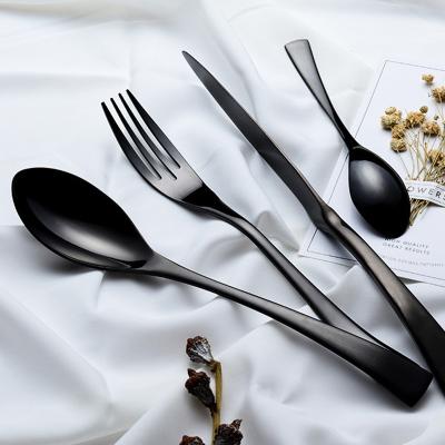 China Sustainable Black Stainless Steel Spoon Knife And Fork Sets Metal Material Cutlery Set for sale