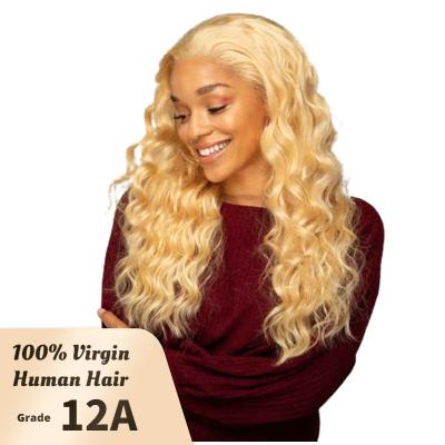 China Natural Blonde Body Wave Wigs For Color Women Vendors Hair HD Lace Front Human Hair Wigs Long Full Virgin Water Wave Wholesale for sale