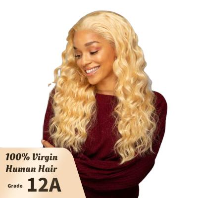 China Body Wave Wig Wholesale 100% Deep Curly Blonde Body Wave Hair Full Hd Wigs Honey Blond 613 Virgin Hair Vendors Glueless Lace Frontal Wig for sale