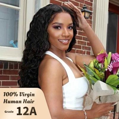 China Body Wave Virgin Hair Wigs For Women Natural Deep Water Wave Headband HD Color Braided 100% Hair Front Full Lace Closure Wigs for sale