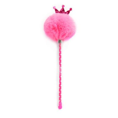 China Cute Plush Normal Cute Fluffy Ball Kawaii Fur Crown Stationery School Stationery Girl Office Supply Kids Novelty Gifts Topper Gel Pen for sale